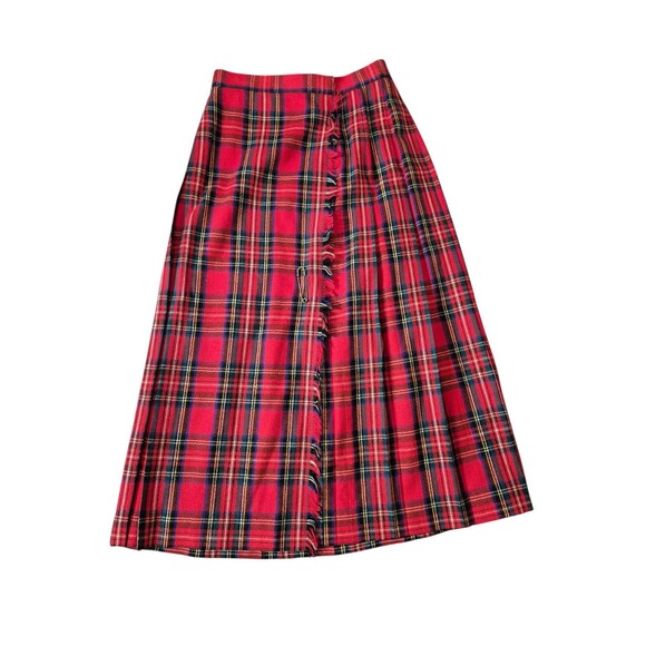 Danielle Martin VTG Scottish Plaid Skirt Pleated Wool Midi Maxi Skirt Kilt Sz 8 - Picture 1 of 4